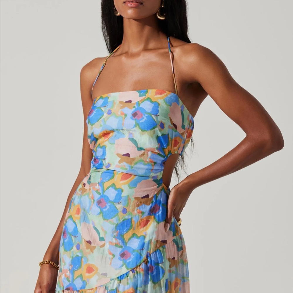 ASTR Miaka Floral Maxi Dress Blue multi abstract size XS - Picture 2 of 10